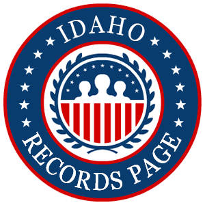 A red, white, and blue round logo with the words Idaho Records Page