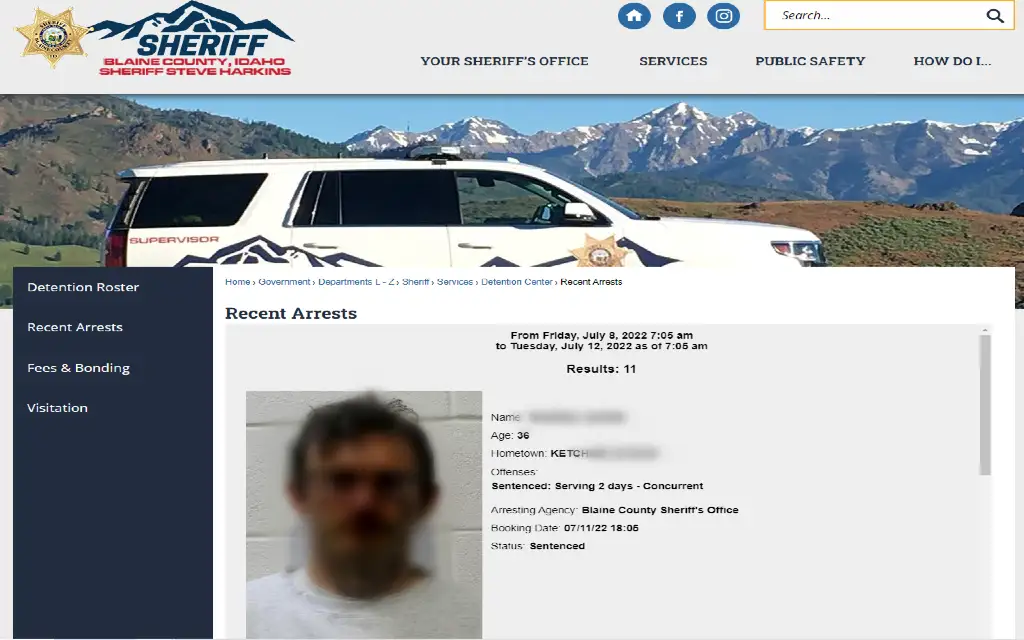 The Blaine county sheriff offices website showing recent arrests and mugshots can be accessed by the public. 