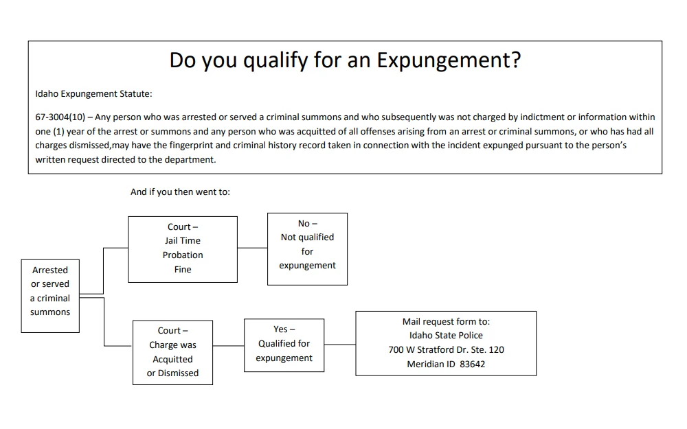 A screenshot showing a flowchart used to determine whether or not a person who has a criminal record is qualified for expungement.